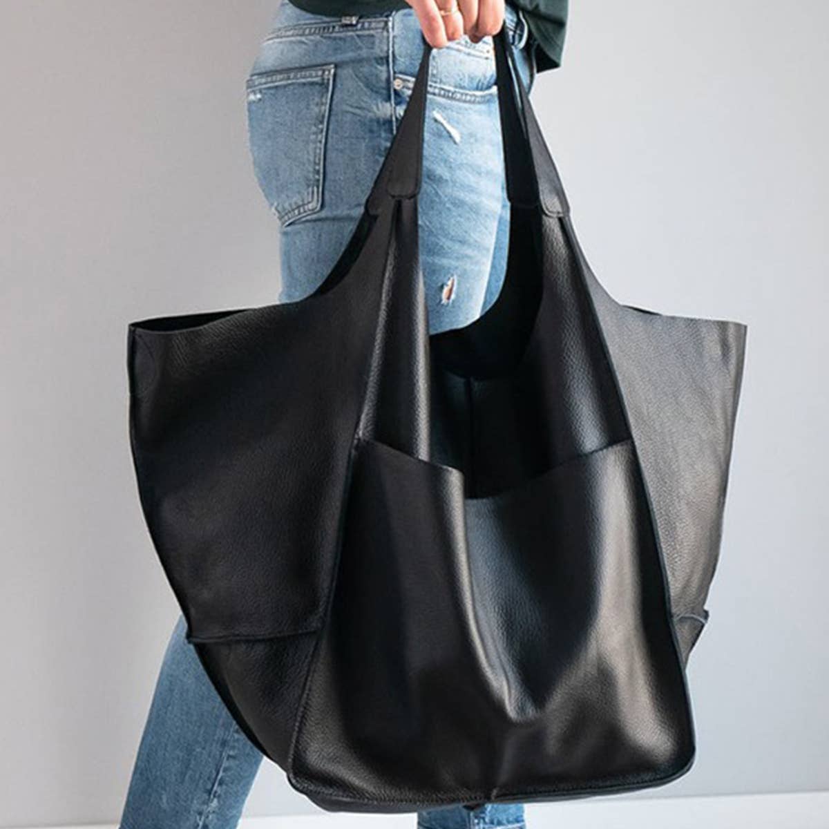 ACCITY - VINTAGE TOTE BAG WITH SPACIOUS STORAGE CAPACITY_CWAB0558: BLACK / (OS) 1